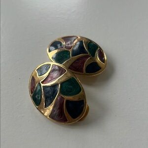 Multicolor Enamel Gold-Tone Oval Clip Earrings